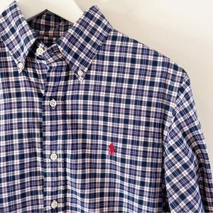 Ralph Lauren Men’s Custom Fit Blue Plaid Button-Down Shirt Size Small